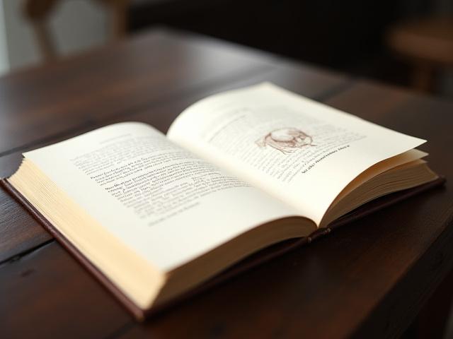 A finely crafted, limited edition book open to a page with elegant typography and a subtle illustration, showcasing traditional bookbinding.