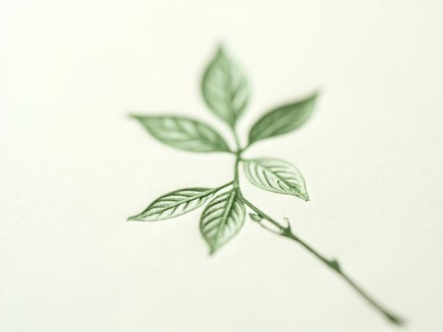 Letterpress print of a detailed botanical illustration, with a crisp, embossed texture.