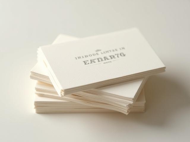 Stack of custom letterpress business cards with a subtle blind deboss and elegant typography.