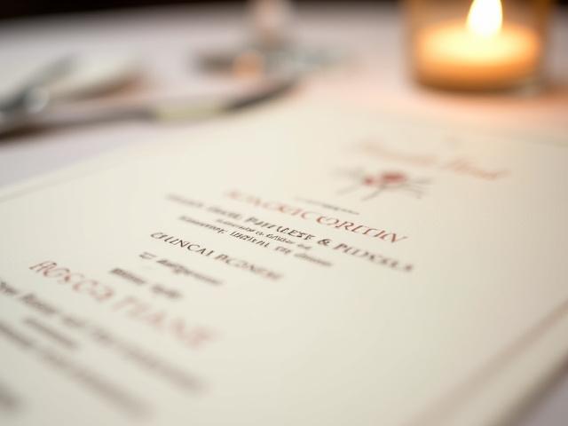 Letterpress wedding menu card with elegant typography and subtle botanical details