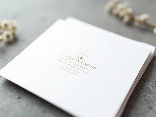 Modern minimalist letterpress wedding invitation suite with clean lines and subtle gold foil accents